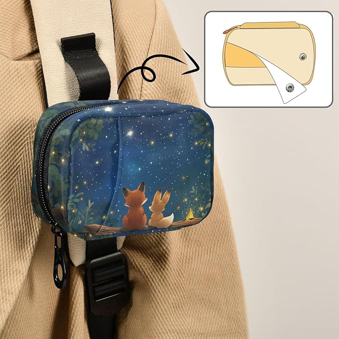 Cute Cartoon Fox Medication Organizer Bag Travel Size Full-Print Zippered Pill Case with Compartments for Handbags Backpacks & More