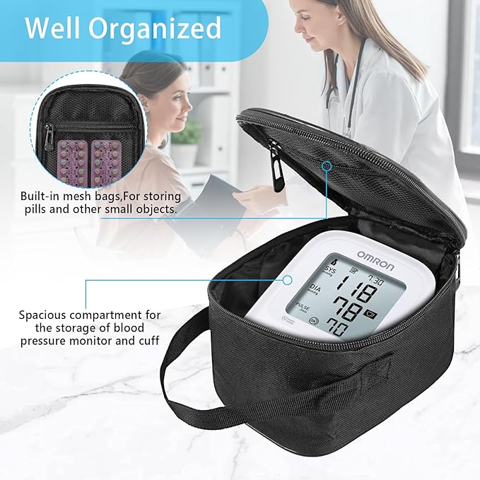 Home Blood Pressure Monitor Portable Storage Organizer Bag with Handle Compatible with Smart Upper Arm Blood Pressure Monitor,Digital Wrist Blood Pressure Monitor Travel Carrying Storage Bag(Bag Only)