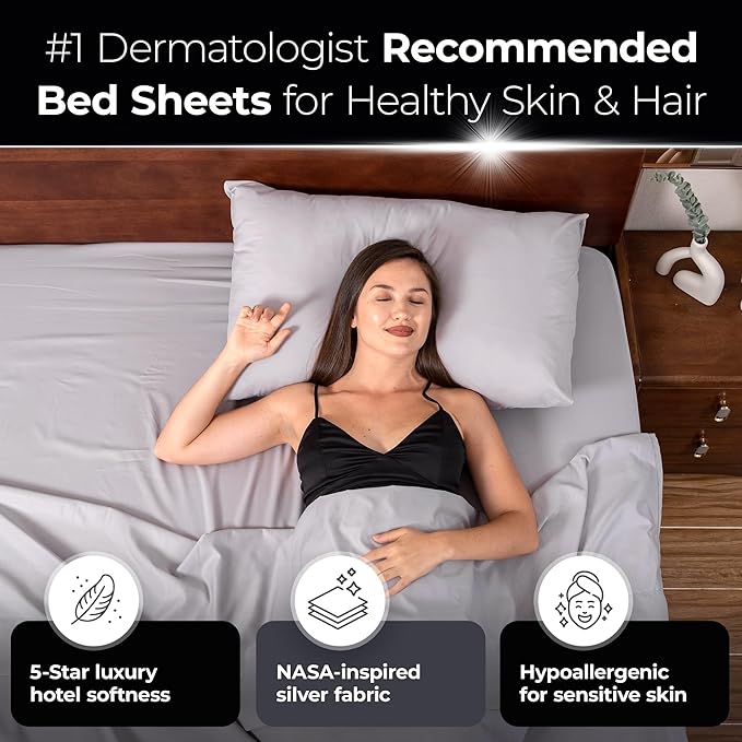 Silvery Silver Infused Bed Sheets Set - Ultra-Soft Temperature-Regulating Fabric with Self-Cleaning Technology™ That Stays Fresh 3X Longer for Hygienic Sleep (Gray, California King)