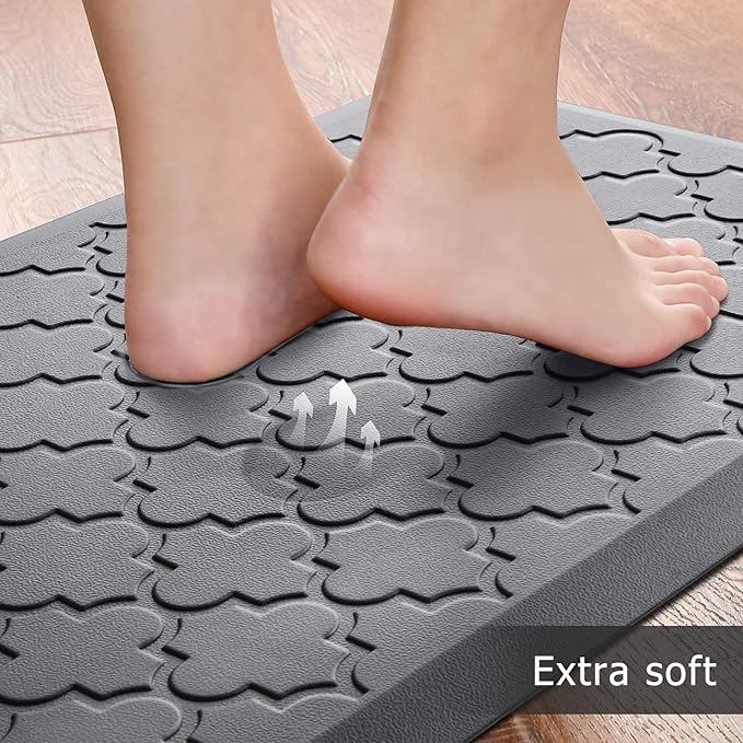 Kitchen Mat [2 PCS] Cushioned Anti-Fatigue Floor Mat Water Resistant Non-Skid Kitchen Mats and Rugs Ergonomic Comfort Foam Kitchen Rugs Standing Mat for Floor Office Sink (Grey,20"x30"+20"x47")
