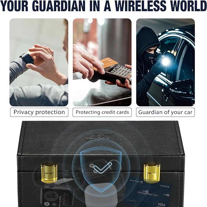 Premium Faraday Box with 2 Faraday Pouches for Car Keys - RFID Signal Blocking Box, Keyless Entry Key Fob Protector, Anti-Theft Signal Blocker for Car Security with PU Leather Design [Large Capacity]