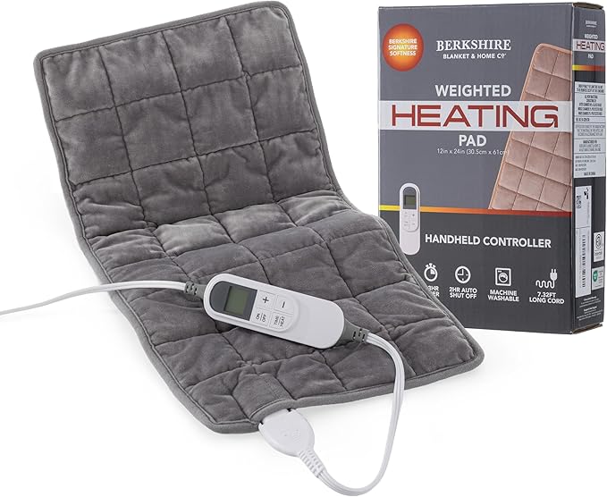 Berkshire Blanket Weighted Heating Pad - 12"x24" Electric Heat Wrap with 10 Heat Settings & Auto Shut Off - Soothing Heat Wrap for Back, Neck, Shoulders, Legs, Abdomen - Machine Washable & Portable