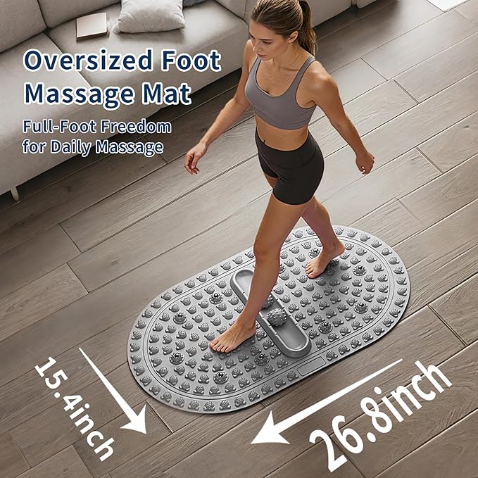 Extra-Large Acupressure Foot Massage Mat 27 Inches, Silicone Foot Pressure Point Pad with 2 Massage Balls, Foot Reflexology Mat for Stress Relief, Home & Gym Use (Gray)