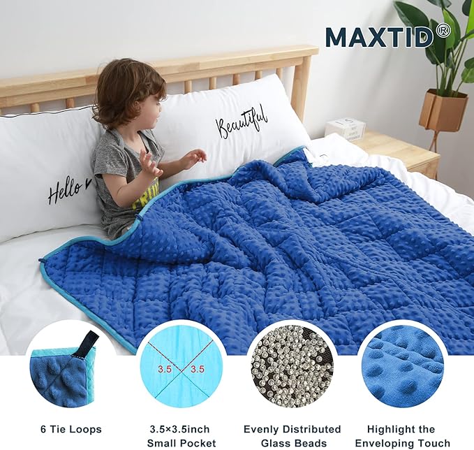 MAXTID Weighted Blanket for Kids 3lbs Blue 36inx48in for Boys and Girls Heavy Blanket for Children Comfort Sensory Blankets