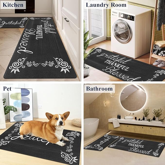 HEBE Anti Fatigue Kitchen Mat Set of 2 Non Slip Cushioned Kitchen Mats for Floor Waterproof Farmhouse Kitchen Rugs and Mats Set Comfort Standing Desk Mat Carpet for Sink,Office,Laundry