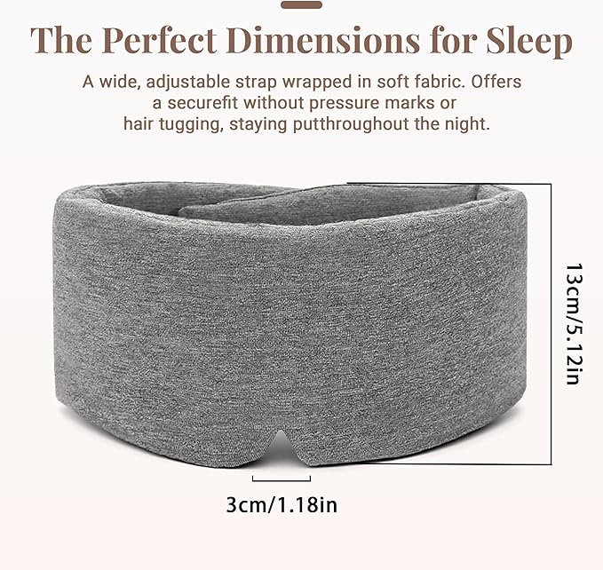 Mist Grey Modal Eye Mask for Sleep, Adjustable Breathable Wrap (70cm), Lightweight Soft Blindfold for Travel and Mediation, Holiday Ready-to-Gift Set for Men and Women from Timeless Artworks