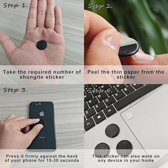 Gadget Protection Shungite Stickers for Cell Phone 2 pcs | Round Sticker Plates for Bad Vibes Blocking | Polished Shungite Stone Plates (Kaleidoscope & Aum)