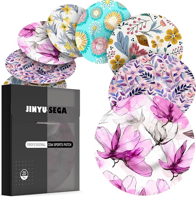 20pcs Sensor Covers for Libre 3 & Lingo Waterproof, Adhesive Patches for Lingo,Sweatproof CGM Protector,Lasts for 14 Days (Floral, Libre 3)