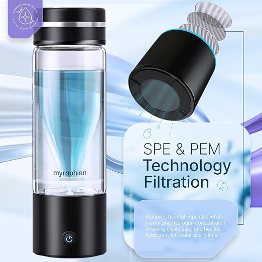 Hydrogen Water Bottle Generator - Molecular Water Machine Ionizer Up to 3000 PPB & SPE/PEM Technology, Kangen Smart Water Bottle and Boosted Oxygen
