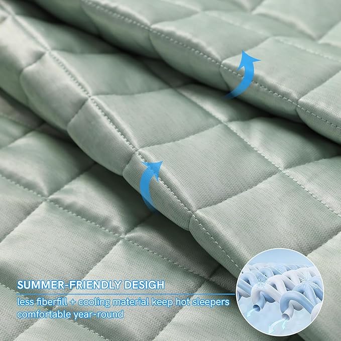 YnM Cooling Weighted Blanket for Adults, 12lbs Heavy Bed Throw Comforter with 100% PE Fabric, Ideal for Hot Sleepers or Summer Days(48x72 Inches for Twin/Full Bed, 12 Pounds, Green)