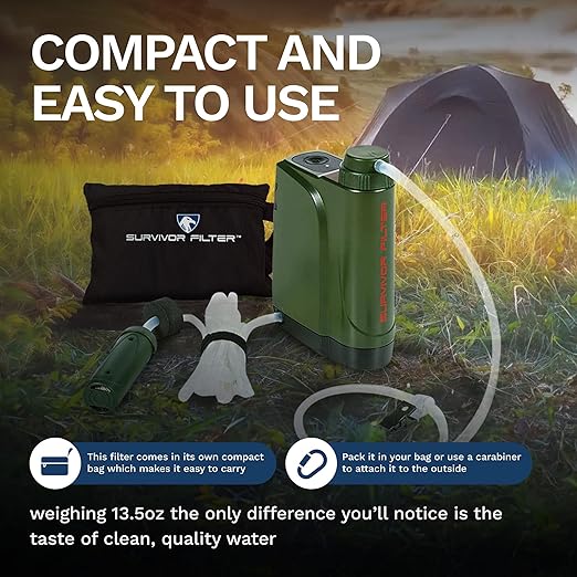 Survivor Filter PRO X - Electric Portable Camping Water Filter - Filters Bacteria, Parasite, Viral (Pack of 2)