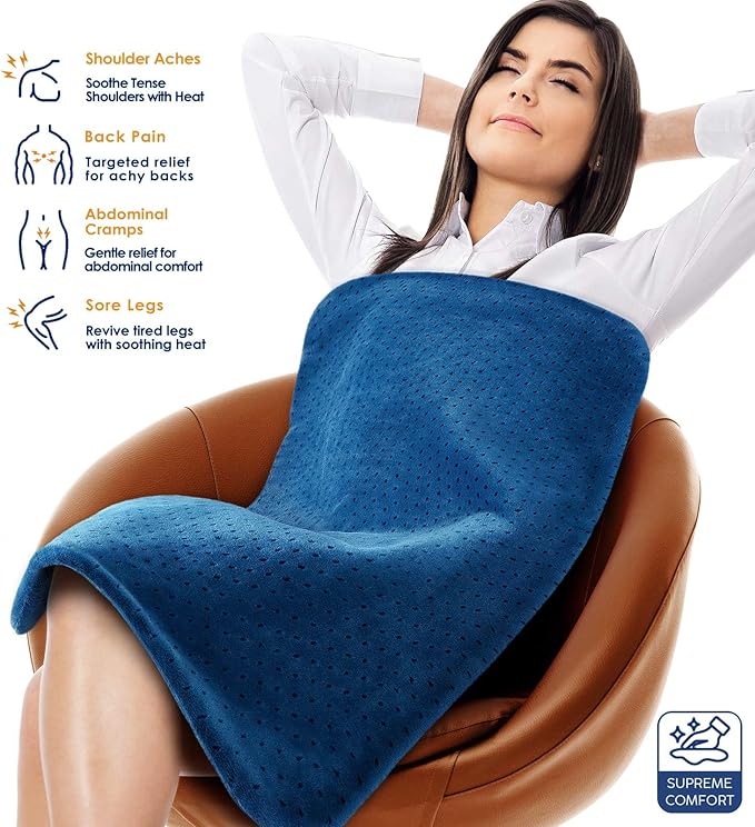Heating Pad for Back Pain Relief, 33"x 17" Electric Heating Pad for Shoulder, Neck, Cramp, Menstrual Pain, Christmas Gifts for Women Men Mom Dad - 6 Heat Settings and Auto-Off, Moist/Dry Heat pad