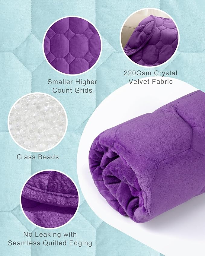 Cottonblue Weighted Lap Blanket 7lbs, Cozy Luxury Crystal Velvet Weighted Blanket for Adults, Small Weighted Blanket for Relaxation, Sleeping, Travel, Purple, 29" x 24"