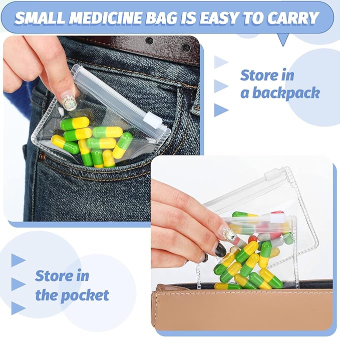 Nuanchu 12 Pieces Pill Pouches Bags Set Reusable Zippered Pill Baggies Clear Plastic Self Sealing Travel Medicine Organizer Storage with Slide Lock for Medicine and Small Items