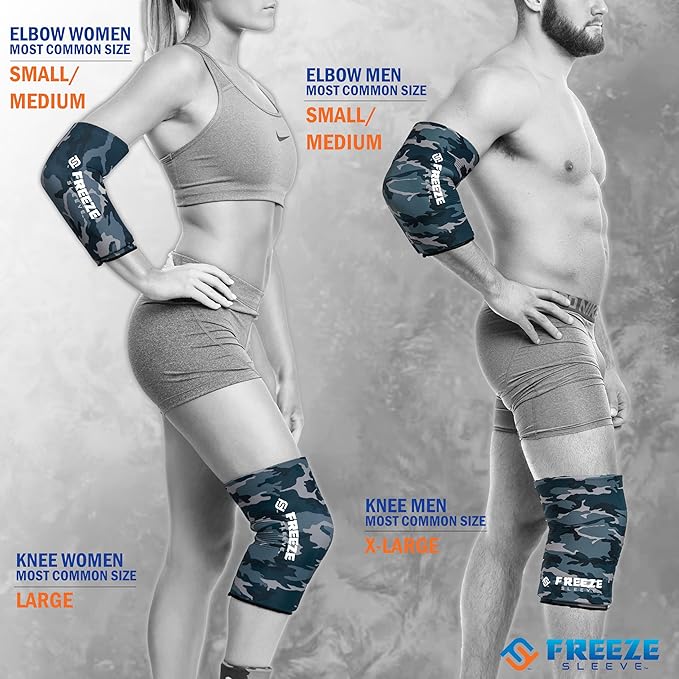 FreezeSleeve Ice and Heat Therapy Sleeve | Reusable Ice Pack Flexible Gel Compression Sleeve for Pain Relief and Recovery of Elbow Knee Ankle Leg Wrist Injuries | Blue Camo Small Medium
