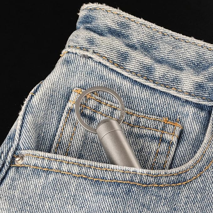 Pill Case Keychain Titanium, Portable Single Pill Holder, Small Airtight Pill Container Waterproof, EDC Pill Fob Outdoor Pill Box, BPA Free Travel Medicine Carrier for Purse Pocket Wallet