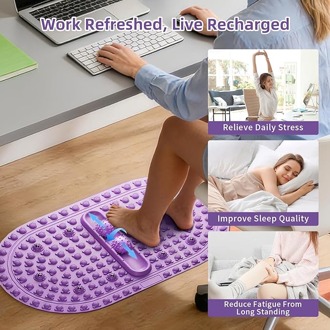 Extra-Large Acupressure Foot Massage Mat 27 Inches, Silicone Foot Pressure Point Pad with 2 Massage Balls, Foot Reflexology Mat with Magnetic Therapy for Stress Relief, Home & Gym Use (Purple)
