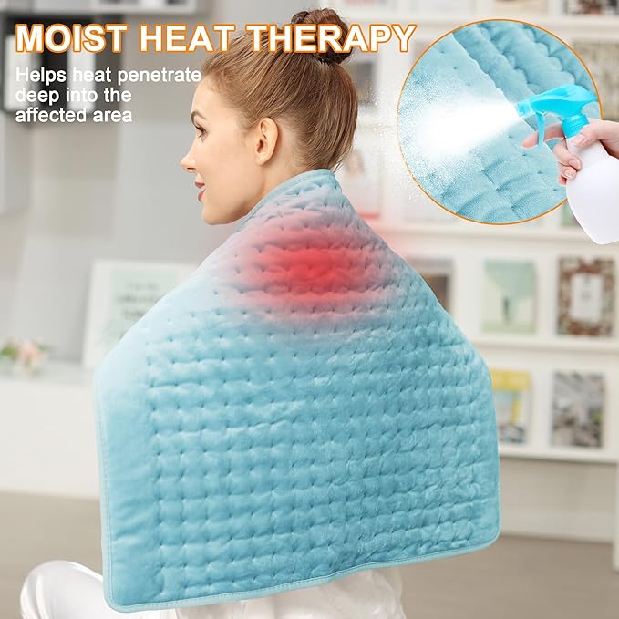 Deepsoon Heating Pad,Electric Heating Pads for Back,Neck,Abdomen,Moist Heating Pad for Shoulder,Knee,Arms,Legs,Dry/Moist Heat & Auto Shut Off,Christmas Gifts for Men and Women,Light Blue,24x20 Inch