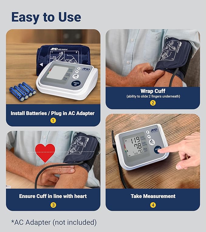 A&D Medical Blood Pressure Monitor for Home Use, UA-767F, Wide-Range Cuff (8.6-16.5"/22-42cm), 4 User, Easy to Use, Body Movement & Cuff Fit Detection Error, Batteries, Carrying Case