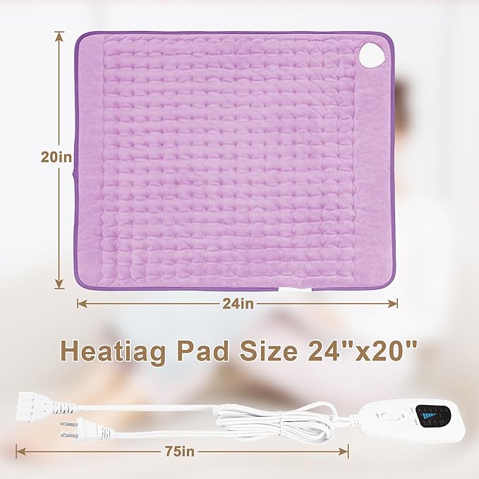 Deepsoon Heating Pad,Electric Heating Pads for Back,Neck,Abdomen,Moist Heating Pad for Shoulder,Knee,Arms,Legs,Dry/Moist Heat & Auto Shut Off,Christmas Gifts for Men and Women,Light Purple,24x20 Inch