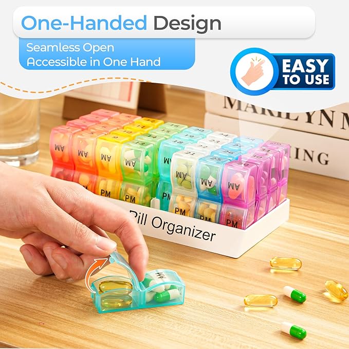 Monthly Pill Organizer 2 Times a Day, one Month Pill Box AM PM, 30 Day Pill Case Small Compartments to Hold Vitamin and Travel Medicine Organizer, 31 Day Pill Organizer, 4 Week Pill Cases