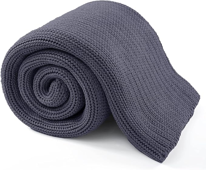 Guohaoi Knitted Weighted Blanket for Adults (Dark Grey 50"x75" 12lbs) No Beads Cooling Throw Blanket for Hot Sleepers, Home Decor Breathable Chunky Knit Heavy Blanket Use on Full Size Bed