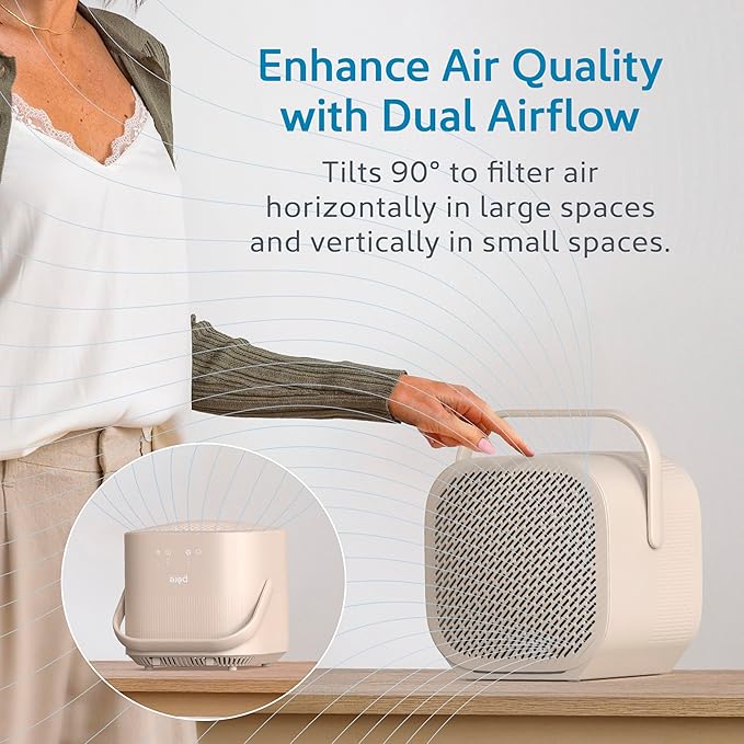 Pure Enrichment PureZone DUO Tabletop Air Purifier – True HEPA, Dual Direction Airflow, 3-Stage Filtration Captures Dust, Smoke, Odors - Large Rooms up to 615 sq. ft. (Sweet Oat)
