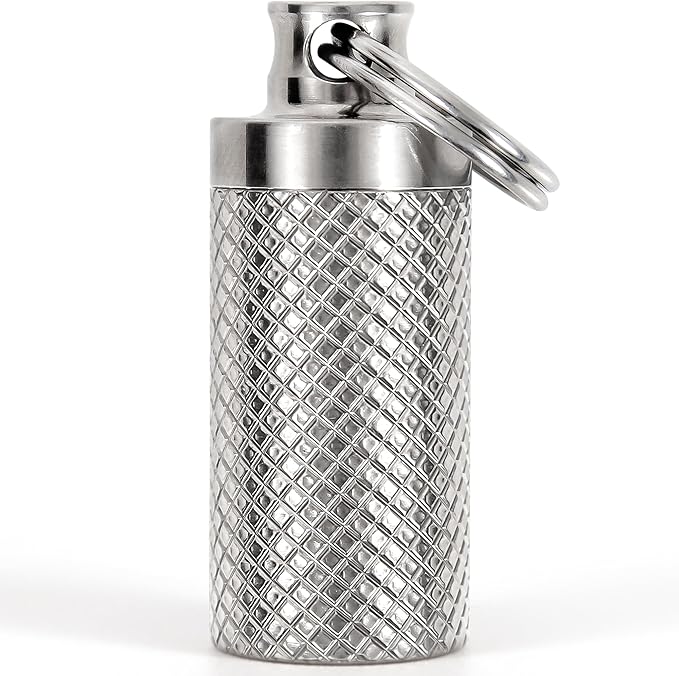 Titanium Pill Holder Keychain,Ultra-Lightweight Airtight Medicine Container, Waterproof Travel Pill Case for Vitamins & Supplements (Compact Keyring Design for Outdoor)