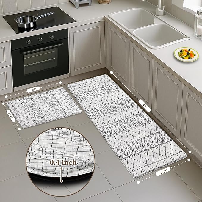 Arttown Moroccan Anti Fatigue Kitchen Mats for Kitchen Floor, Boho Kitchen Mats Cushioned Anti Fatigue Rug, Waterproof Non-Slip Washable Kitchen Rugs and PVC - Grey