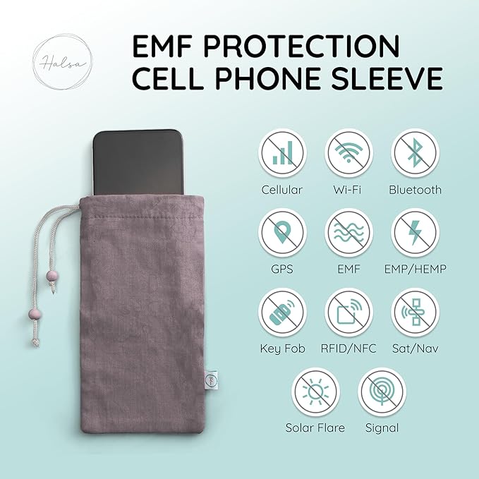 Halsa EMF Shield Sleeve for Cell Phone - Signal Blocking Anti-EMP Pouch - Smartphone Protection Case Against Radiation, EMF, 5G, RFID - Grey - 4x8 Inch Fits Most Phones