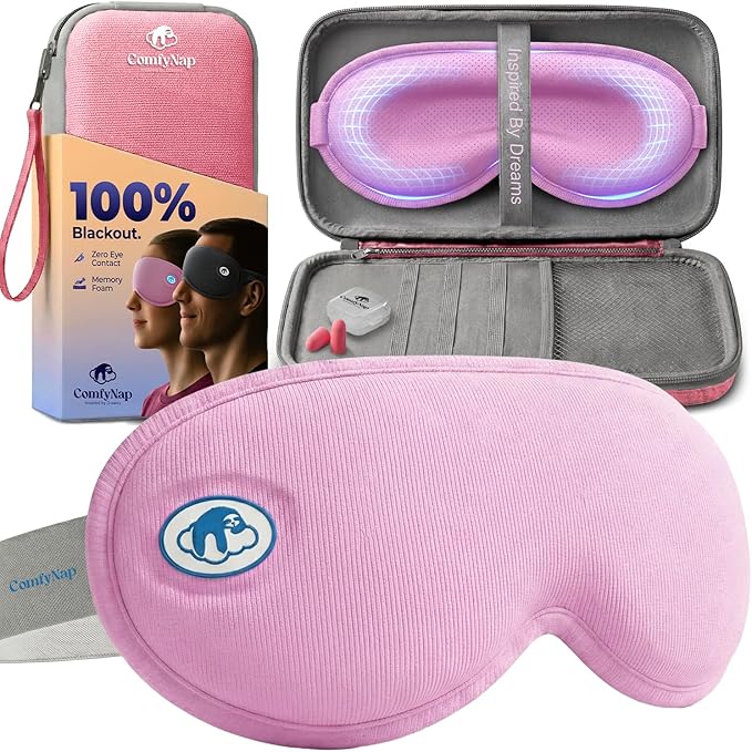Eye Mask for Sleep with Ultimate Travel Case & Ear Plugs - DeepSpace™ Blackout Sleep Mask for Women Men, Side Sleeper Adjustable Eye Cover, Zero Eye Pressure, Memory Foam Eye Mask for Travel