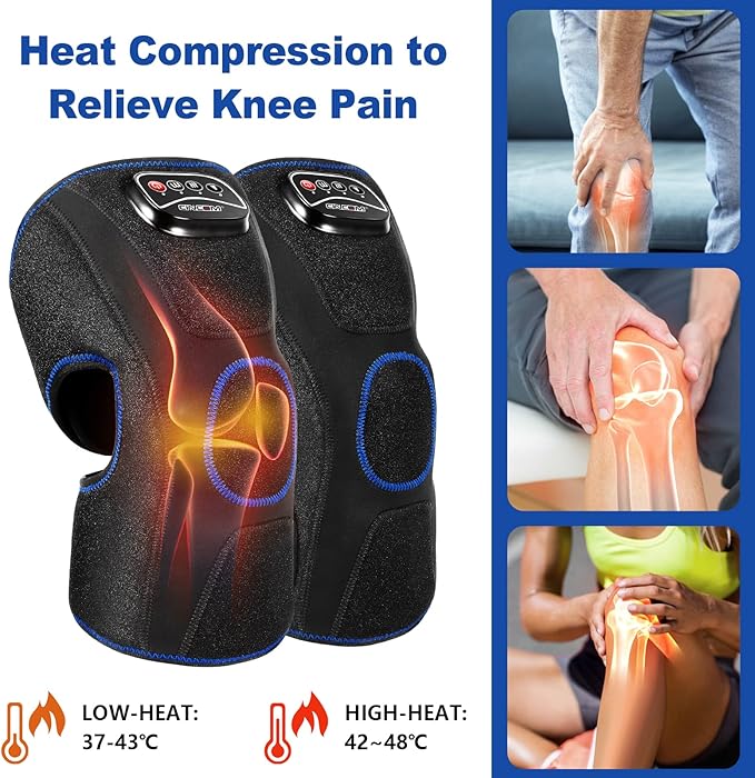 CINCOM Heated Knee Massager, Air Compression Knee Massager with Heat for Pain Relief Brace Wrap for Arthritis,Injury,Joint Pain 3 Modes & 3 Intensities (A Pair)