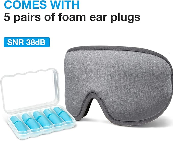 LYSIAN Cooling Sleep Eye Mask Men Women, 3D Night Blindfold Sleep Mask with Earplugs, Soft Pressure-Free Shade Cover for Travel, Yoga (Silver-Grey)