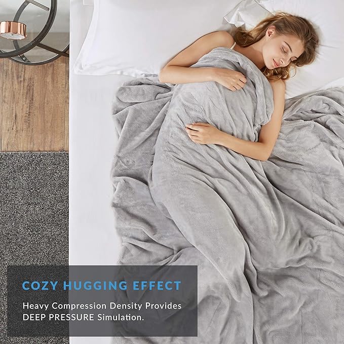 Degrees of Comfort Weighted Blanket 25 Pounds Queen Size for Adults with Removable Cover, Heavy Blanket Washable Cozy Heat Warm Minky Plush Cover Included, Micro Glass Beads, 60x80 Queen Size, Grey