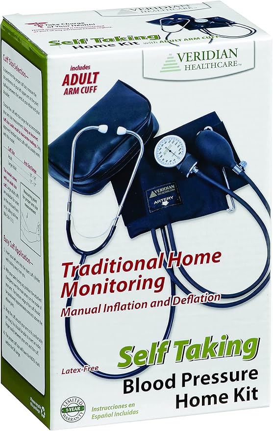 Veridian Healthcare Veridian Self-Taking Home Blood Pressure Kit with Attached Stethoscope, Latex Free, Adult, 1 Pound, 1 Count