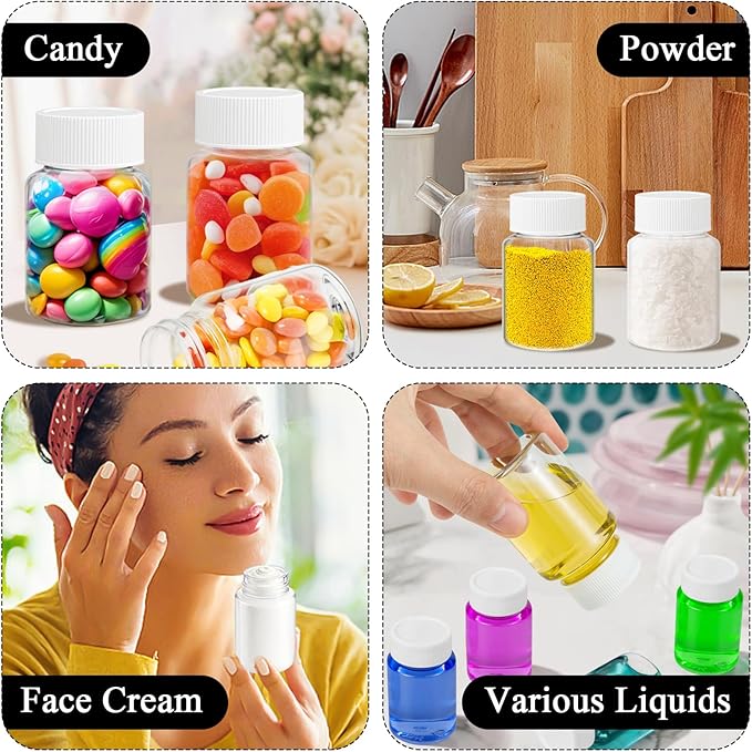 Lamoutor 30Pcs Clear Pill Bottle Plastic Medicine Bottle Empty Reagent Chemical Containers with Caps for Liquid Solid Powder Medicine 30ML