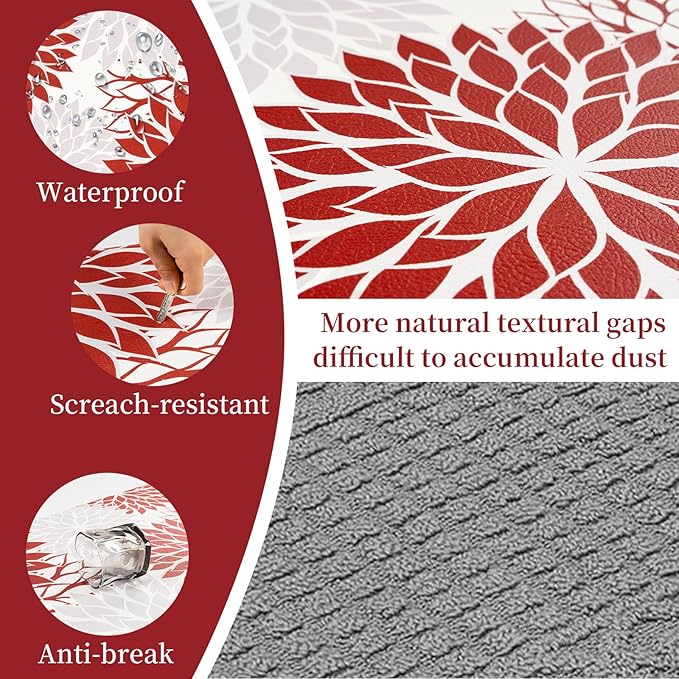 PVC Anti-Fatigue Semi Circle Kitchen Mats, Non-Slip Kitchen Rugs, Comfort Standing Runner Rug, Multipurpose Indoor Mats for Laundry, Office, Bedroom, Sink, Bathroom,red,size18 x30