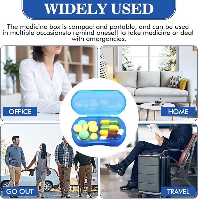 8PCS Pill Case Organizer Pocket Small Pill Holder, Daily AM & PM containers, Medicine Holder, Ideal for Medication, Vitamin, Supplement, Perfect for Travel, Ideal for Purse (Blue)