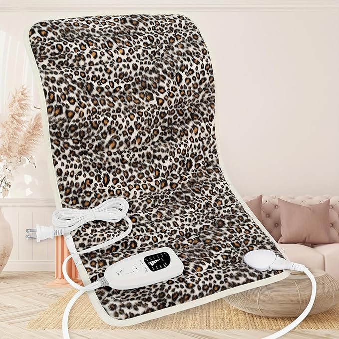 Extra Large Heating Pad, Electric Heating Pad, Portable, 24 "x12, 6 Heating Levels,Heats Up to 140 ° F, Auto Shuts Off in 2 Hours,Leg,Shoulder,Knee, Neck Heating -Machine Washable(Leopard Print)