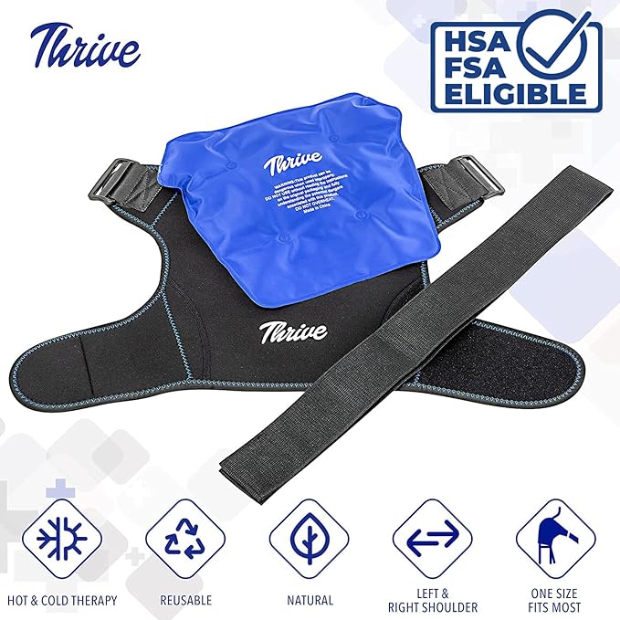 Thrive Shoulder Ice Pack Rotator Cuff Cold Therapy - FSA HSA Reusable Shoulder Compression Sleeve Hot and Cold Pack for Pain Relief and Rotator Cuff Injuries, Bursitis and Swelling
