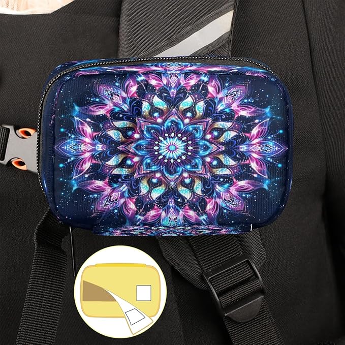 Mandala Purple Flower Travel Pill Organizer Box Weekly Portable Pill Case Daily Pills 7 Day Small Birth Control Pills Container Removable Compartments for Medicine Vitamins Fish Oil