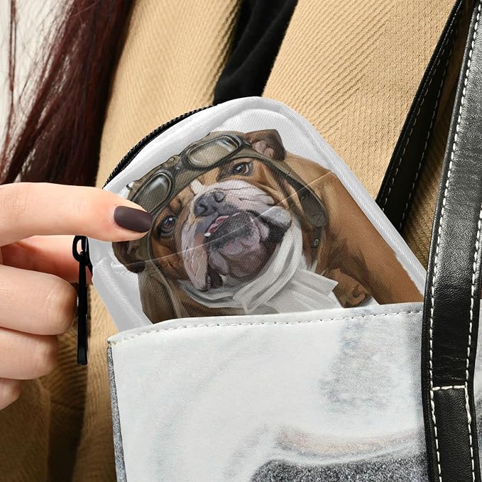 English Bulldog Aviator Pill Medicine Organizer Case 7 Day, Cute Travel Pill Box Purse Bag with Zipper, Portable Weekly Vitamin Supplement Holder
