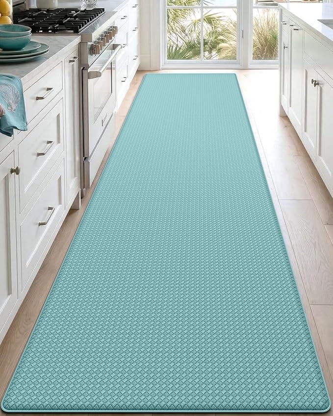 DEXI Kitchen Floor Mats Cushioned Anti Fatigue, 23x71, Large Wide Standing Runner Rug Waterproof, Comfort Memory Foam Padded for Front Sink Laundry, Turquoise