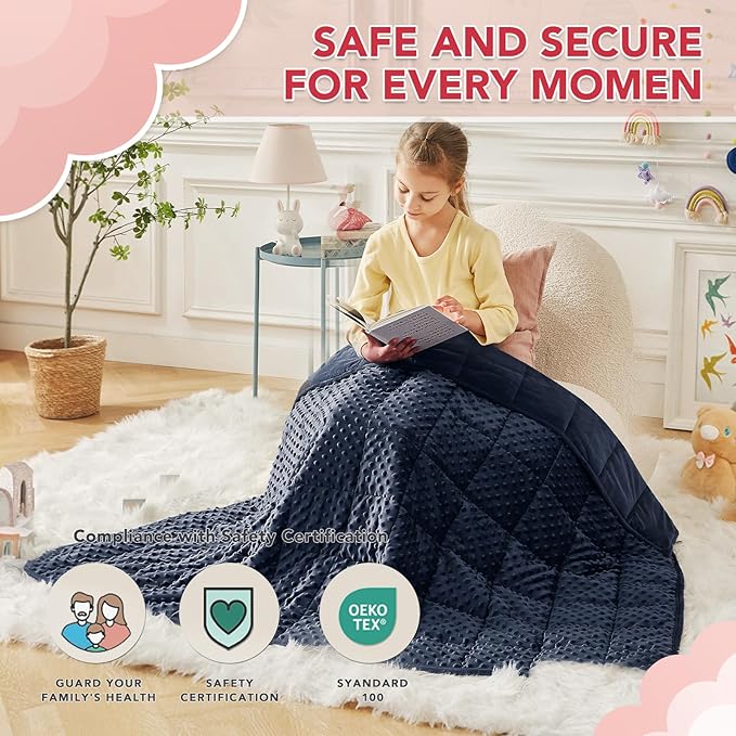 CuteKing Weighted Blanket - Weighted Blanket with Premium Glass Beads - Heavy Blanket Crystal Velvet for Comfortable Rest - Thick Blanket All Season (5lbs, 36"x48", Blue Bubble)