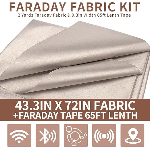 Faraday Fabric，(43" W × 108" L Fabric + 300" L Tape)，Faraday Fabric EMP Proof Military Grade，Faraday Cloth can Block Cellular Signals,WiFi, Bluetooth, GPS, and RF Signals