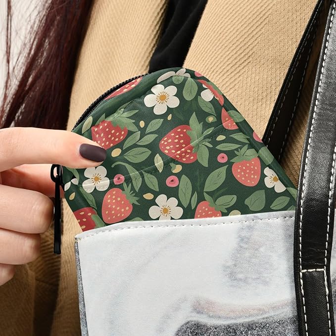 Fustylead Hand Draw Cute Strawberry and Floral Pill Organizer for Purse, Weekly Portable Pill Box with Zipper to Storage Vitamins Fish Oils Medications Supplements