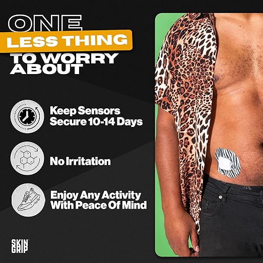 Skin Grip CGM Patches for Insulet Omnipod (10-Pack), Waterproof & Sweatproof for 10-14 Days, Pre-Cut Adhesive Tape, Continuous Glucose Monitor Protection, (Animal Prints)