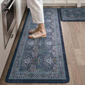 Collive Kitchen Mats for Floor 2PCS, Cushioned Anti Fatigue Rugs Non Slip Waterproof Kitchen Sink Mat, Dark Blue Floral Standing Mat for Bar, Office, Desk, Home Decor, 20" x 47" + 20" x 32"