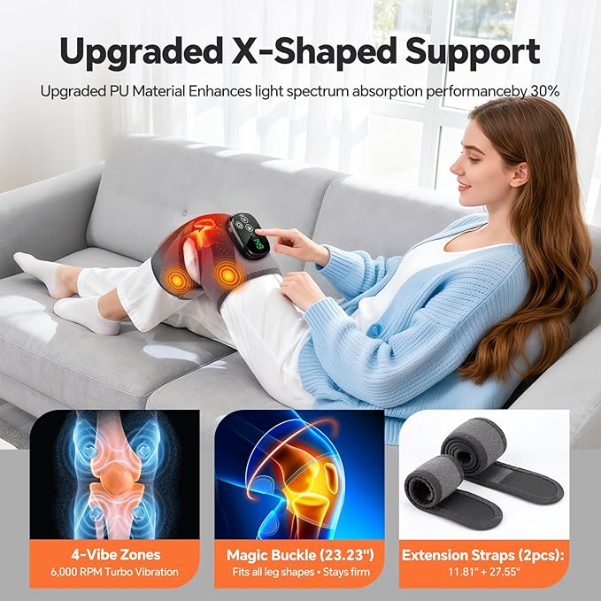 BAISEMAIN Knee Massager with Heat, Heating Pad for Knee Shoulder Elbow Pain Relief, Cordless Heated Knee Brace for Arthritis with Massage, Gray