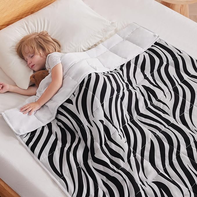 anfie Weighted Blanket Kids(36"x48" 3lbs) Weighted Blanket Cooling Blanket for Sleeping,Throw Size Breathable Blanket with Premium Glass Bead(White Zebra)